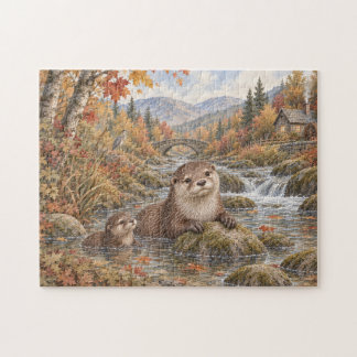 Puzzle Loutres dans le ruisseau d'automne