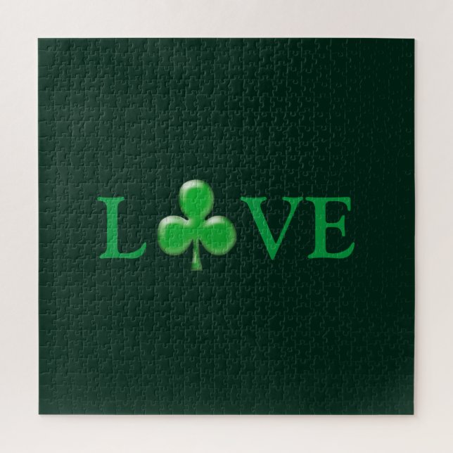 Puzzle Love dark Green Clover Shamrock St. Patrick's Day (Vertical)