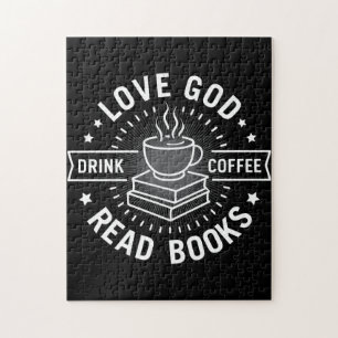 Puzzle Love God Drink Coffee Lire les livres Amateurs Vin