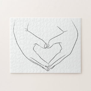 Puzzle Love Hand Heart Line Art Dessin mignon Moderne