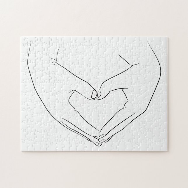 Puzzle Love Hand Heart Line Art Dessin mignon Moderne (Horizontal)