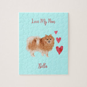 Puzzle Love My Pom Pomeranian Chien personnalisé Nom de l