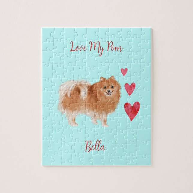 Puzzle Love My Pom Pomeranian Chien personnalisé Nom de l (Vertical)