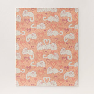 Puzzle Love Tail of Cats with Heart and Stripes Peach