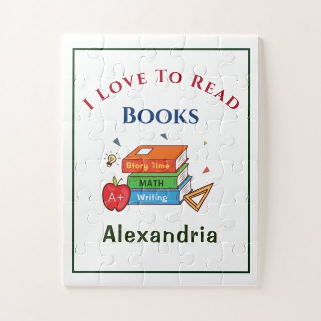 Puzzle Love To Read Books Reader Lecture Personnaliser (Vertical)