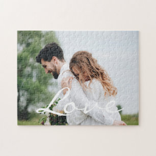 Puzzle LOVE typography script custom wedding couple photo