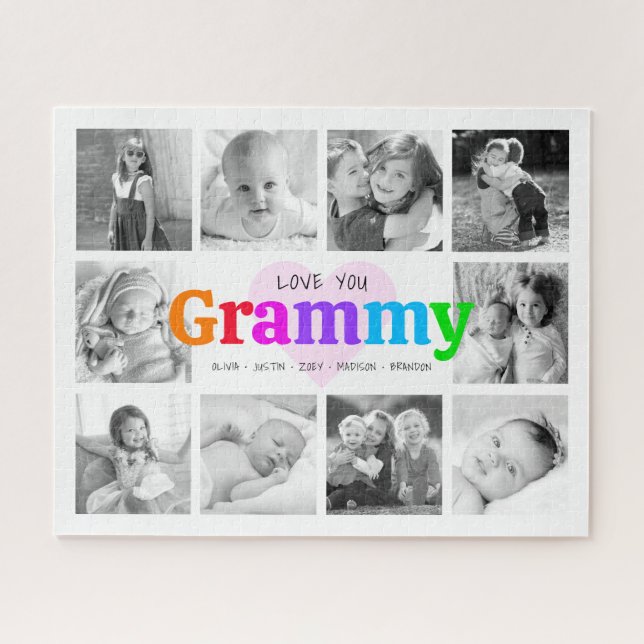 Puzzle Love You Grammy Colorful Modern 10 Photo Collage (Horizontal)