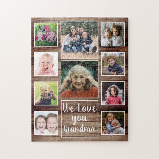 Puzzle Love You Grandma 10 Family Photo Collage Wood (Vertical)