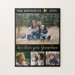 Puzzle Love You Grandma 4 Family Photo Collage Black
