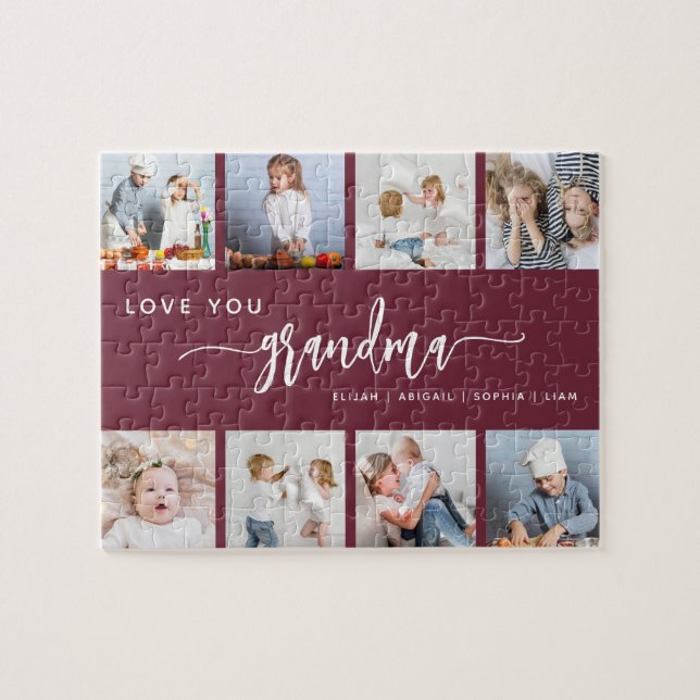Puzzle Love You Grandma 8 Photo Collage Burgundy (Horizontal)