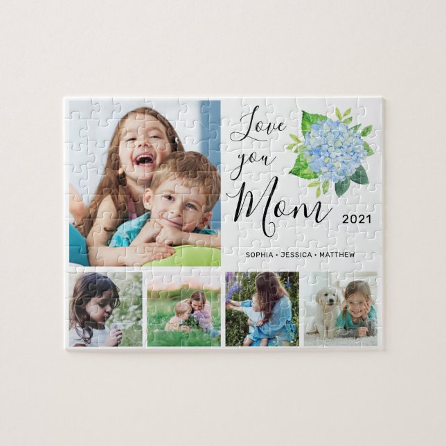 Puzzle Love You Mom Family Photo Collage Hydrangea (Horizontal)