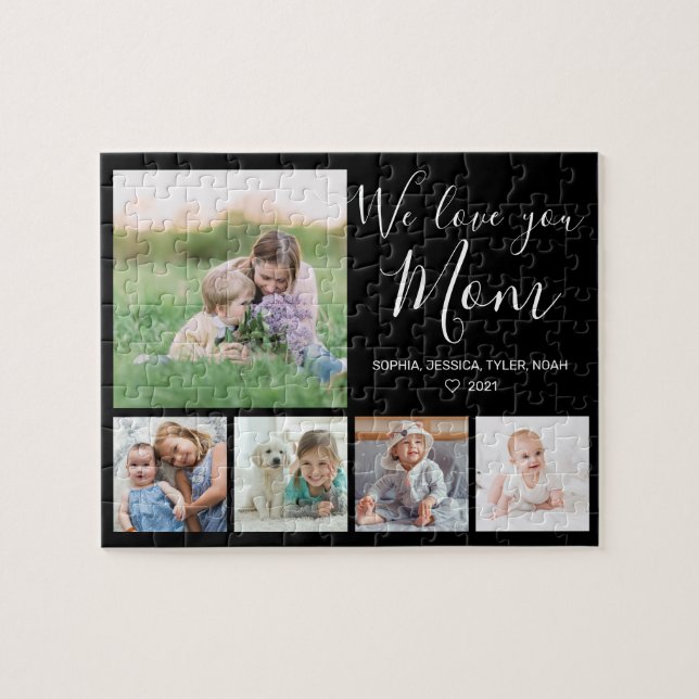 Puzzle Love You Mom Family Photo Collage noir (Horizontal)