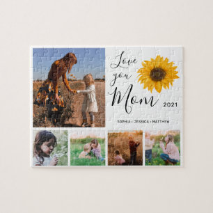 Puzzle Love You Mom Family Photo Collage Sunflower Jigsaw