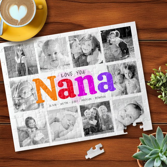 Puzzle Love You Nana Colorful Rainbow 10 Photo Collage (Créateur téléchargé)