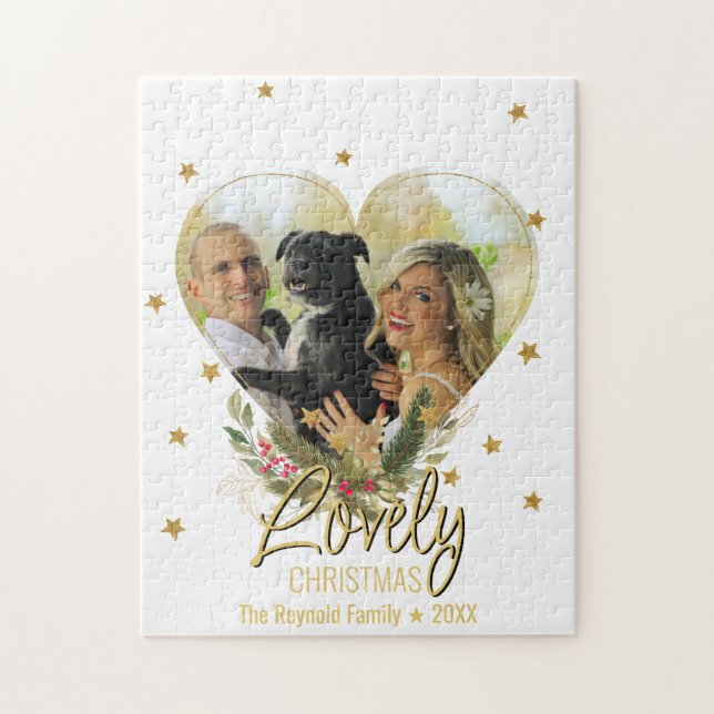 Puzzle Lovely Christmas Photo Heart Gold Parties scintill (Vertical)