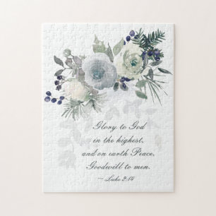 Puzzle Luc 2:14 "Gloire à Dieu" Rose blanche Noël