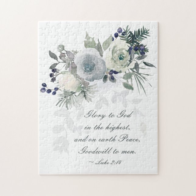 Puzzle Luc 2:14 "Gloire à Dieu" Rose blanche Noël (Vertical)