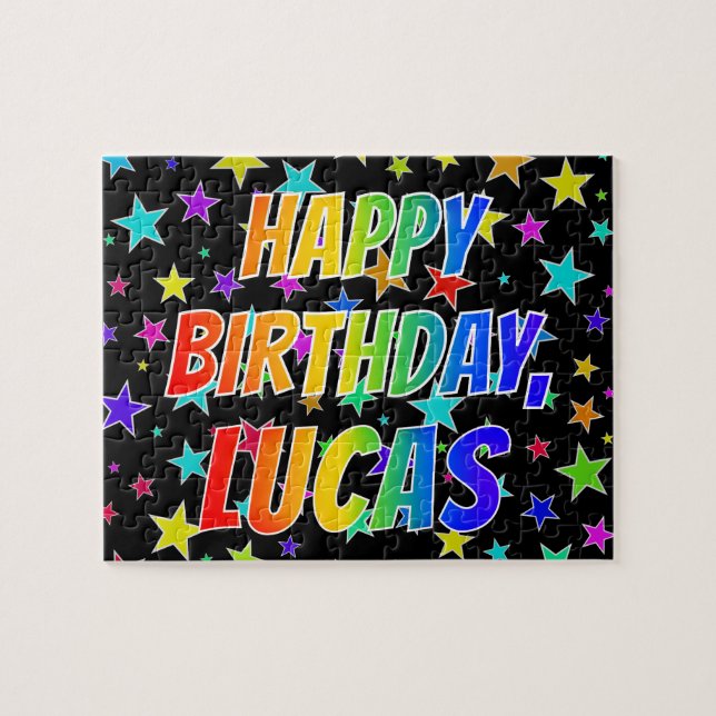 Puzzle "LUCAS" First Name, Fun "HAPPY BIRTHDAY" (Horizontal)