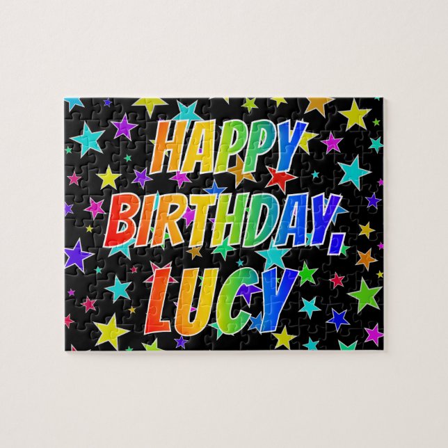 Puzzle "LUCY" Prénom, Amusant "HEUREUX ANNIVERSAIRE" (Horizontal)