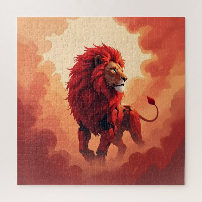 Puzzle Lueur Rouge Profond – Le Lion de la Destinée Brûla (Vertical)