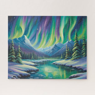 Puzzle Lueurs boréales au-dessus des montagnes