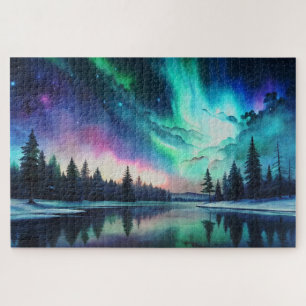 Puzzle Lumières du Nord, Aquarelle Aurora Borealis