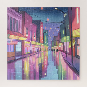 Puzzle Lumières nocturnes de Lofi City Aquarelle coloré