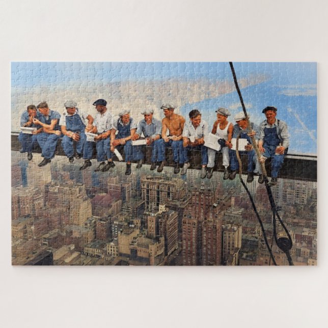 Puzzle Lunch Atop A Skyscraper 1932 NYC Remastered Color (Horizontal)