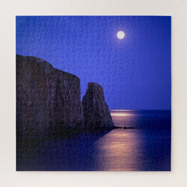 Puzzle Lune au crépuscule | Rocher Percé Côte Gaspésienne (Vertical)