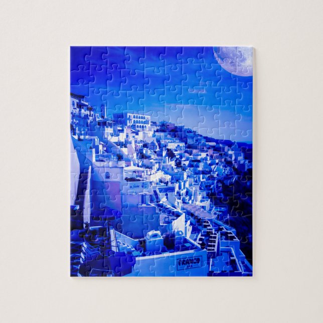 Puzzle Lune bleue au-dessus de Fira Santorini (Vertical)