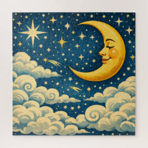 Puzzle Lune croissante vintage dans le ciel nocturne