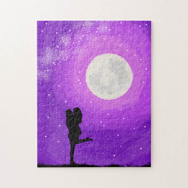 Puzzle Lune Date Nuit Couple Purple Starry Sky (Vertical)
