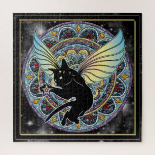 Puzzle Lune de chat cosmique et étoiles