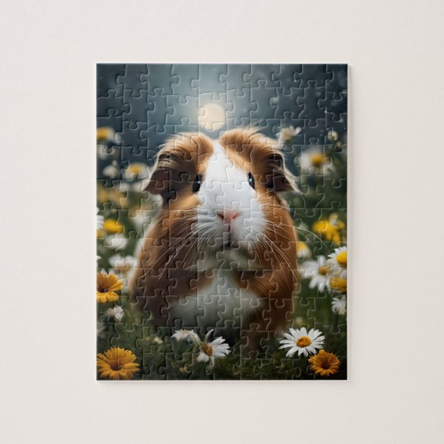 Puzzle Lune De Cochon Et Marguerites Brown Et Blanche, (Vertical)