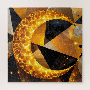 Puzzle Lune de croissant d'or avec étoiles géométriques c