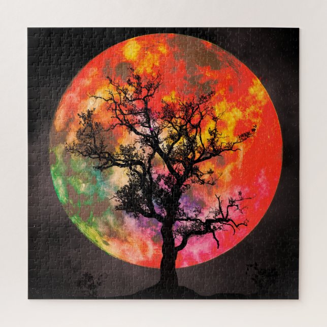 Puzzle Lune et arbre aux couleurs vives (Vertical)