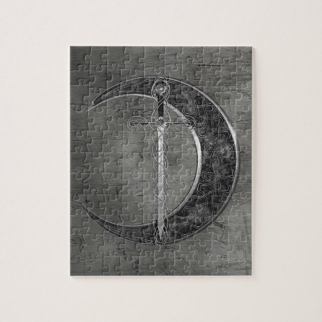Puzzle Lune et épée celtiques grises (Vertical)