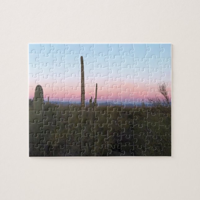 Puzzle Lune rose sur Saguaro au lever du soleil (Horizontal)