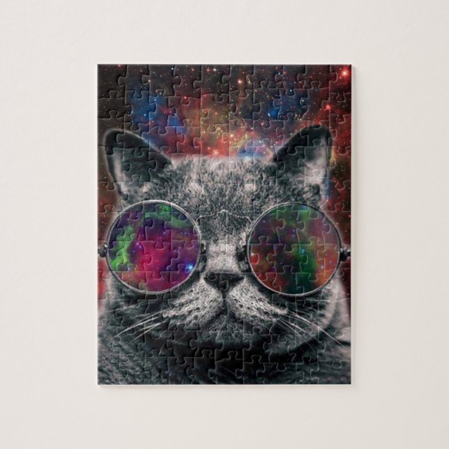 Puzzle Lunettes de port de chat de l'espace devant la (Vertical)