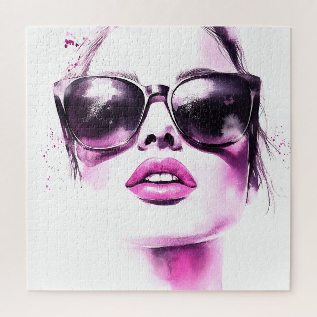 Puzzle Lunettes de soleil femme de mode à l'aquarelle ros (Vertical)