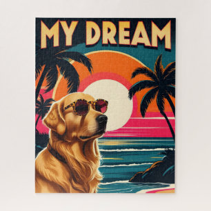 Puzzle Lunettes de soleil pour chien rétro Plage au couch