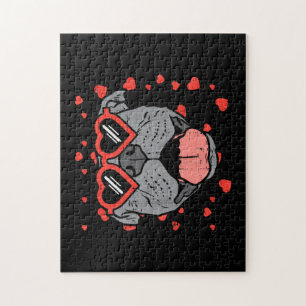 Puzzle Lunettes de visage Pitbull Valentines Jour Animaux