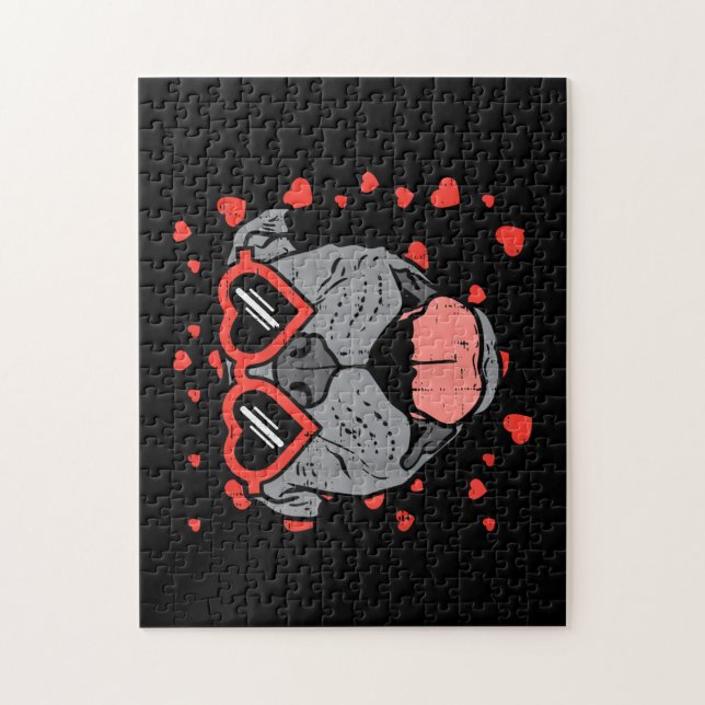Puzzle Lunettes de visage Pitbull Valentines Jour Animaux (Vertical)