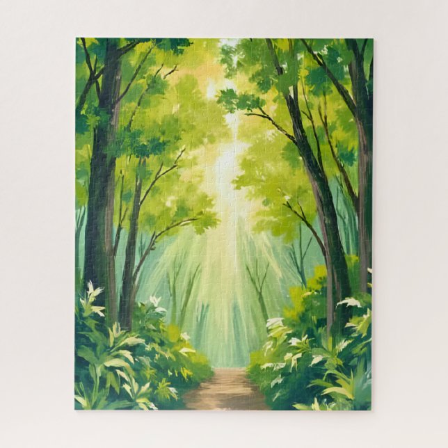 Puzzle Lush Green Forest | Nature Landscape Watercolor (Vertical)