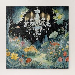 Puzzle Lustre en cristal dans le jardin de nuit
