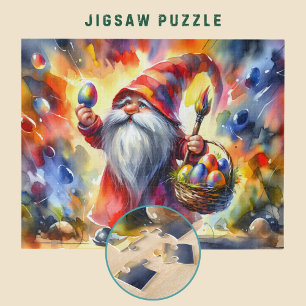 Puzzle Lutin de Pâques tenant un œuf coloré à la main -