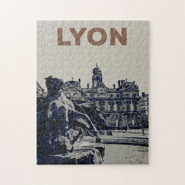 Puzzle Lyon Fontaine Bartholdi illustration France Po (Vertical)