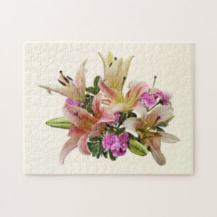 Puzzle Lys asiatiques et oeillets rose saumon
