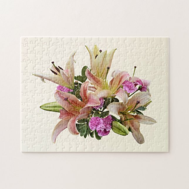 Puzzle Lys asiatiques et oeillets rose saumon (Horizontal)