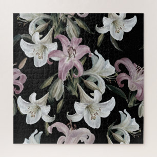 Puzzle Lys, blanc rose, motifs floraux.